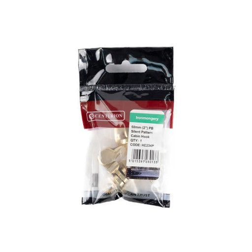 Silent Pattern Brass Cabin Hooks, Polished Brass, 50mm - Pack of 5