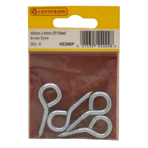 Steel Screw Eyes  - Zinc Plated - 40mm x 3.6mm - (Pack of 4) - Pack of 5