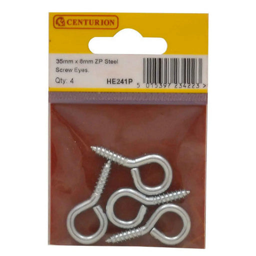 Steel Screw Eyes - Zinc Plated - 35mm x 3.6mm - (Pack of 4) - Pack of 5