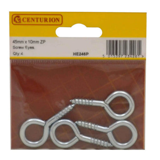 45 x 4.3mm ZP Steel Screw Eyes - Zinc Plated - 45mm x 4.3mm - (Pack - Pack of 5