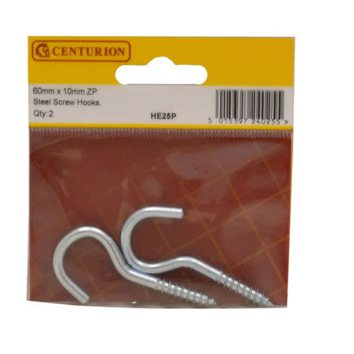 Screw Hooks - Zinc Plated - 60mm x 4.3mm - (Pack of 2) - Pack of 5