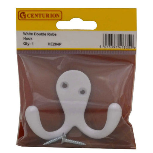 70mm Die Cast Double Robe Hook - White - Pack Qty 1 - Pack of 5