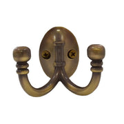 Premium Ball End Double Robe Hook - Antique Brass - Pack of 10