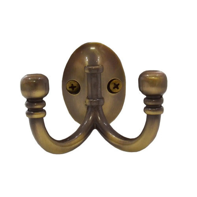 Premium Ball End Double Robe Hook - Antique Brass - Pack of 10