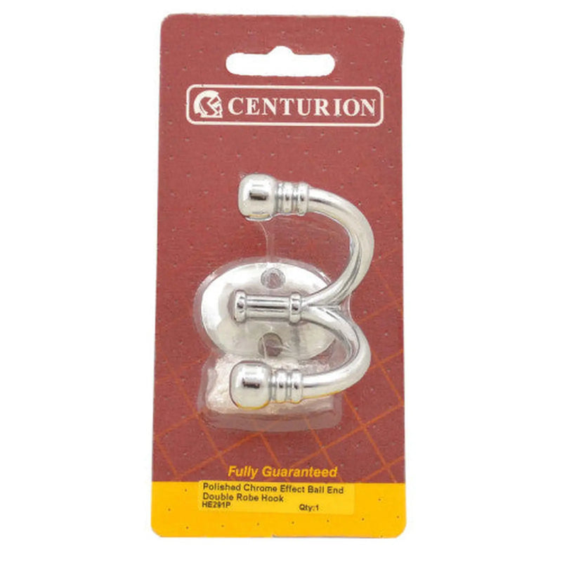 Premium Ball End Double Robe Hook - Chrome Plated - Pack Qty 1 - Pack of 5