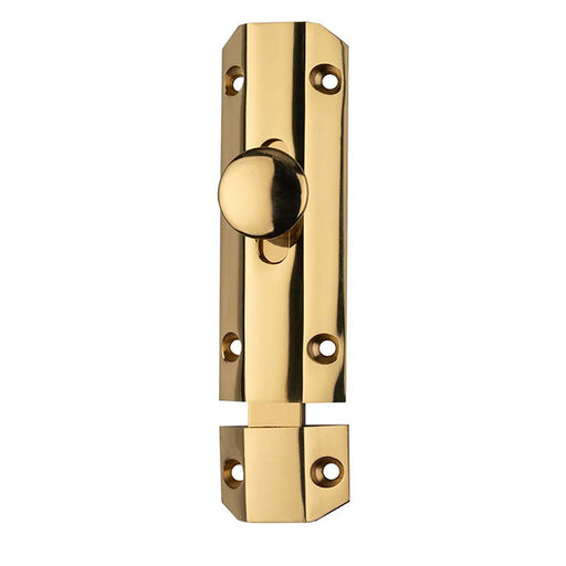 102 X 36Mm Surface Bolt C/W Keep Flat & Angled Mortice Keeps - Polished Brass 102mm