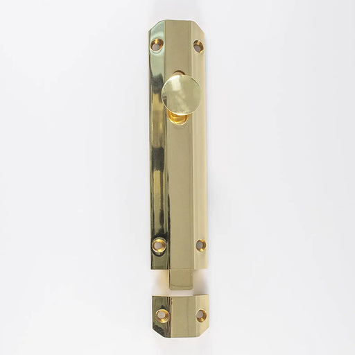 152 X 36Mm Surface Bolt C/W Keep Flat & Angled Mortice Keeps - Polished Brass 150MM