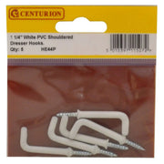 32mm White PVC Shouldered Dresser Hooks (Pack of 5)
