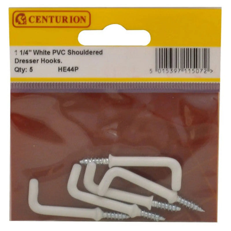 32mm White PVC Shouldered Dresser Hooks (Pack of 5)