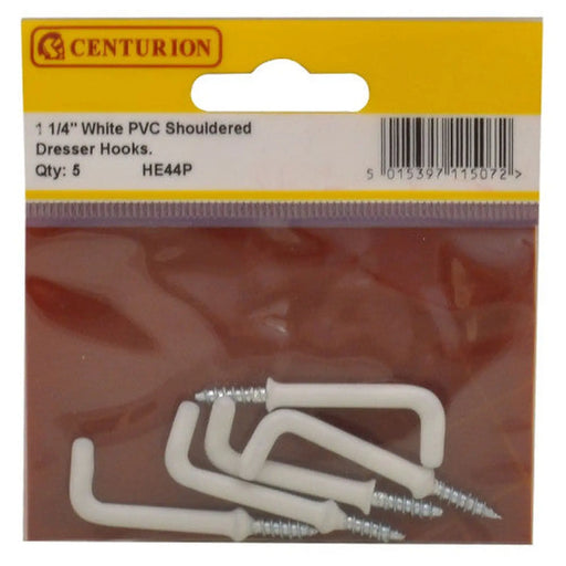 32mm White PVC Shouldered Dresser Hooks (Pack of 5)