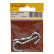 Steel Screw Hooks - Zinc Plated - 55mm x 8mm - (Pack of 2) - Pack of 5