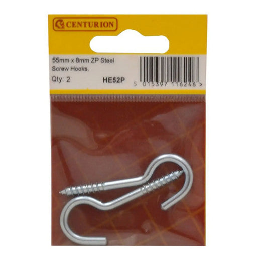 Steel Screw Hooks - Zinc Plated - 55mm x 8mm - (Pack of 2) - Pack of 5