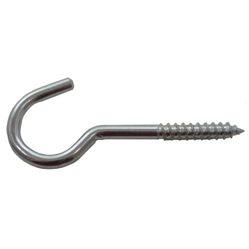 Steel Screw Hooks - Zinc Plated - 80mm x 12mm - Pack of 100
