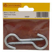 Steel Screw Hooks - Zinc Plated - 80mm x 5mm - (Pack of 2) - Pack of 5