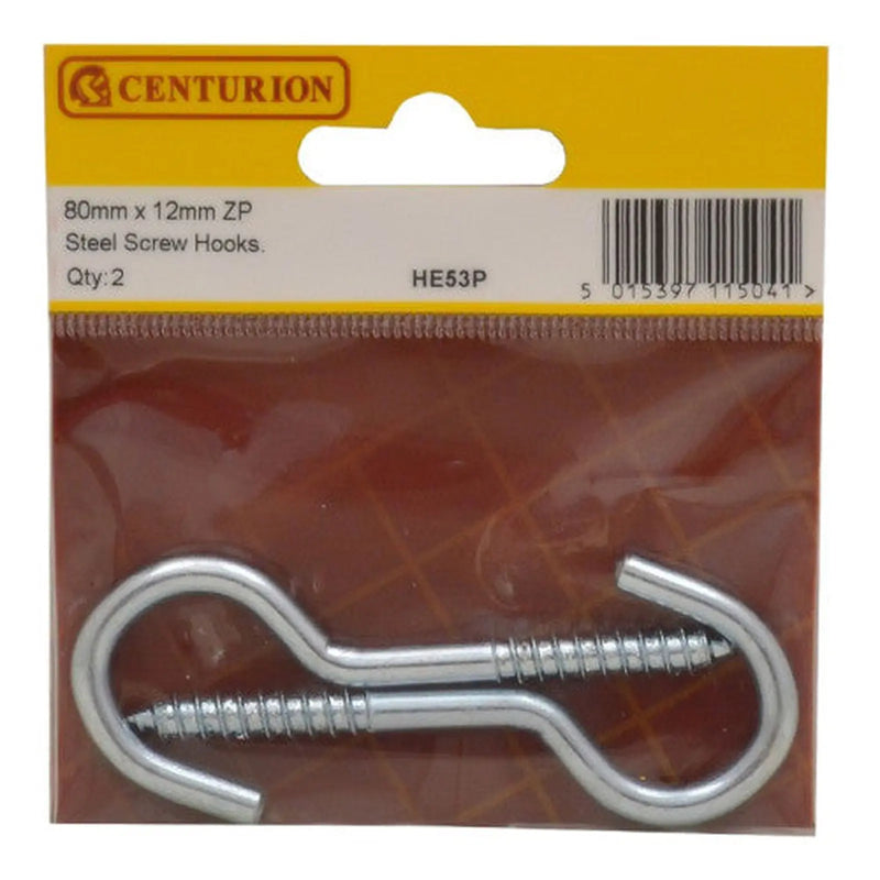 Steel Screw Hooks - Zinc Plated - 80mm x 5mm - (Pack of 2) - Pack of 5