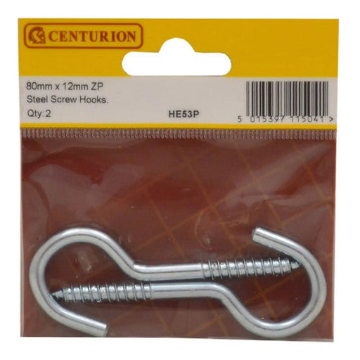 Steel Screw Hooks - Zinc Plated - 80mm x 5mm - (Pack of 2) - Pack of 5