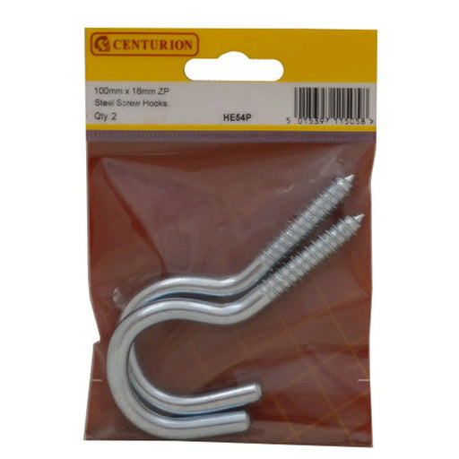 Steel Screw Hooks - Zinc Plated - 100mm x 7.3mm - (Pack of 2) - Pack of 5