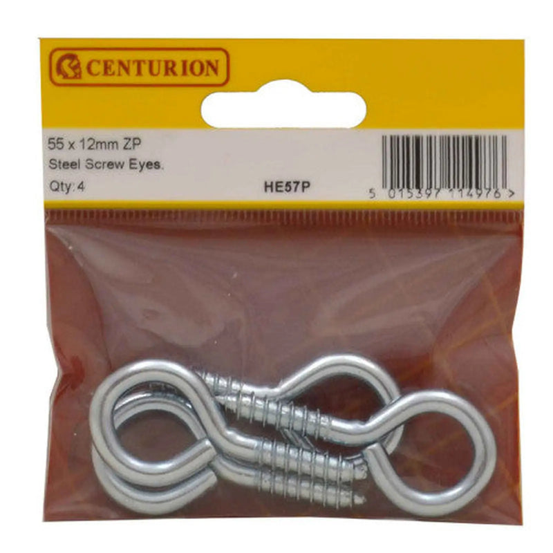 Steel Screw Eyes - Zinc Plated - 55mm x 5mm - (Pack of 4) - Pack of 5