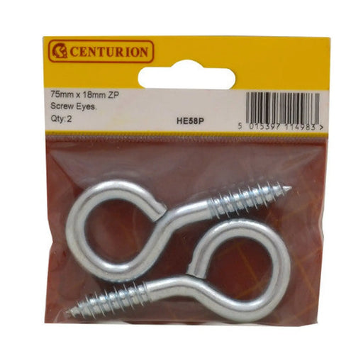 Steel Screw Eyes - Zinc Plated - 75mm x 18mm - (Pack of 2) - Pack of 5