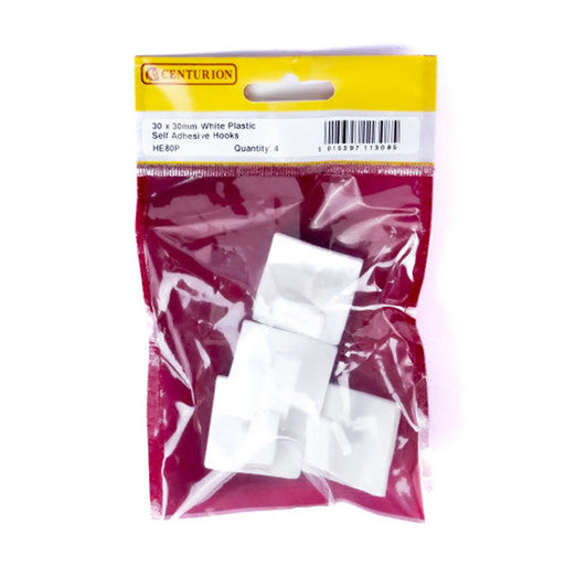 30mm x 30mm Plastic Self Adhesive Hooks (Pack of 4) - Pack of 5