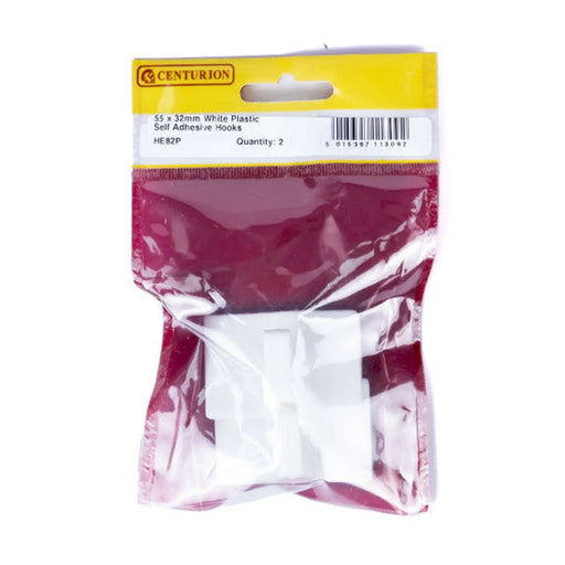 50mm x 32mm Plastic Self Adhesive Hooks (Pack of 2) - Pack of 5