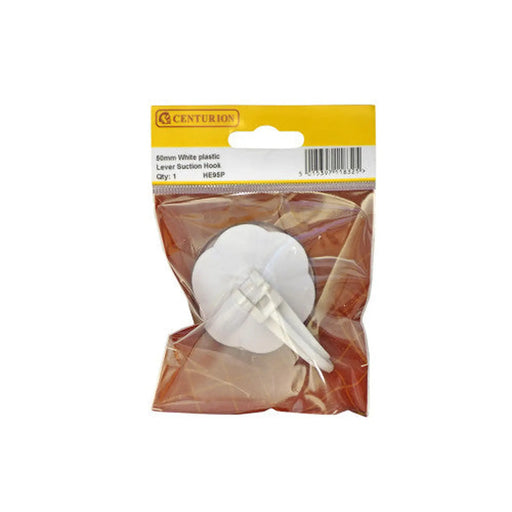 50mm White Plastic Lever Suction Hooks - Pack of 5