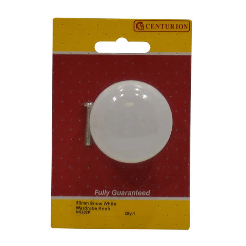 Porcelain Cupboard and Wardrobe Knobs, White, 50mm Dia. - Pack of 5