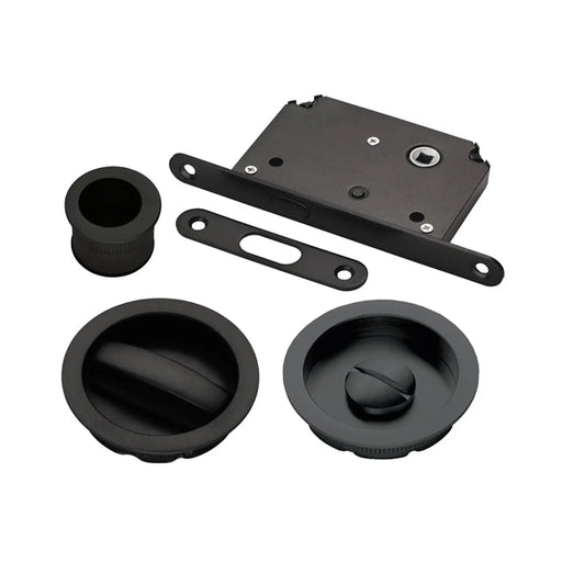 Sliding Door Roses With Wc Turn C/W Flush Pull & Lock Nero (Matt Black) - Matt Black