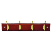 4 Hook Standard Rail - Brass Hooks - Mahogany Board - Pack of 5