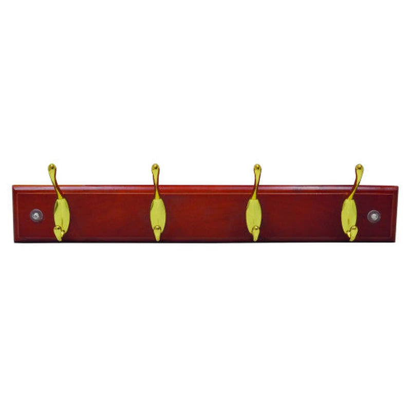 4 Hook Standard Rail - Brass Hooks - Mahogany Board - Pack of 5