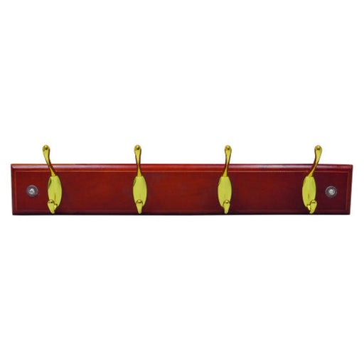 4 Hook Standard Rail - Brass Hooks - Mahogany Board - Pack of 5