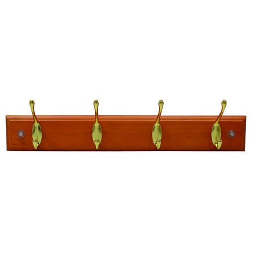 4 Brass Hook Standard Coat Rail - Antique Pine Board - Pack of 5
