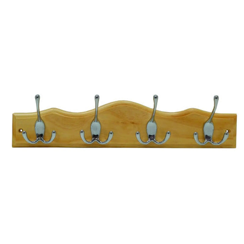 4 Tri-Hooks On Scallop Top Board - Chrome Plated Hooks - Pine - Pack of 3