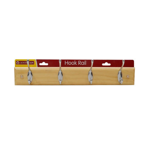 4 Hook Standard Hook Rail - Chrome Plated Hooks - Pine Board - Pack of 5