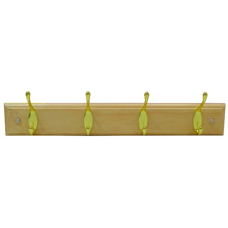 4 Standard Hook Rail - Brass Hooks - Pine Board - Pack of 5