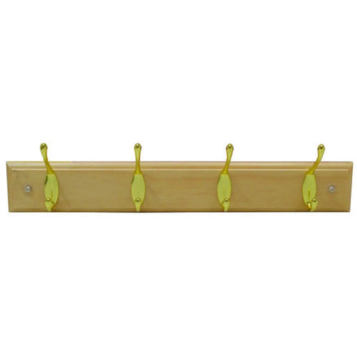 4 Standard Hook Rail - Brass Hooks - Pine Board - Pack of 5