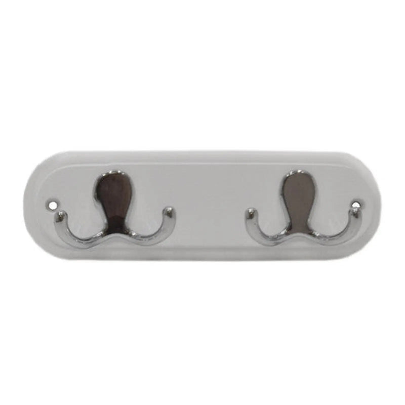 Robe Double Hook Board - Chrome Plated Hooks - White Wood Board - Pack of 4