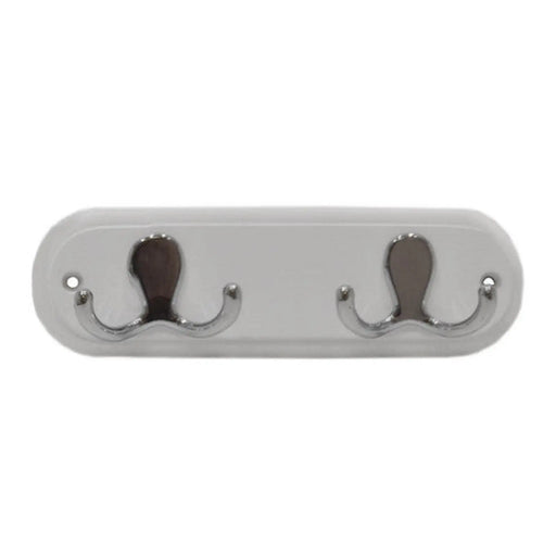 Robe Double Hook Board - Chrome Plated Hooks - White Wood Board - Pack of 4