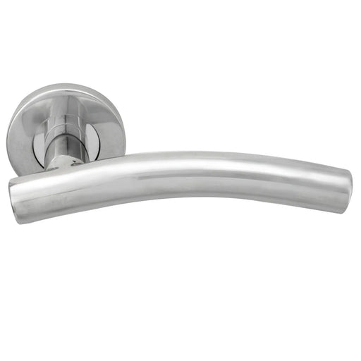 Curved Lever On Sprung Push-On Round Rose - Bright Stainless Steel
