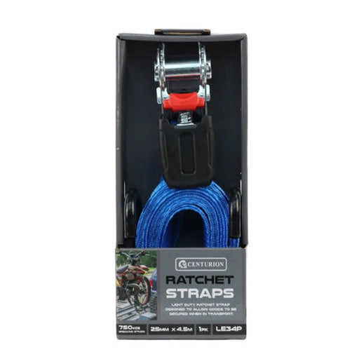 Ratchet Tie Down - 750kg Breaking Strength - 4.5m Length - 25mm - Pack of 8