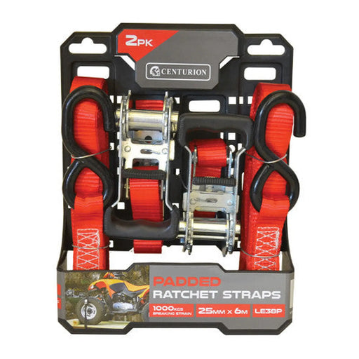 Padded Ratchet Tie Down - 1000kg Breaking Strength - 6m Length - - Pack of 8