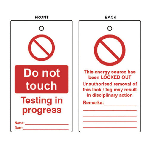 'Do Not Touch Testing In Progress' Lockout Tag (Double Sided, 10 Pack)