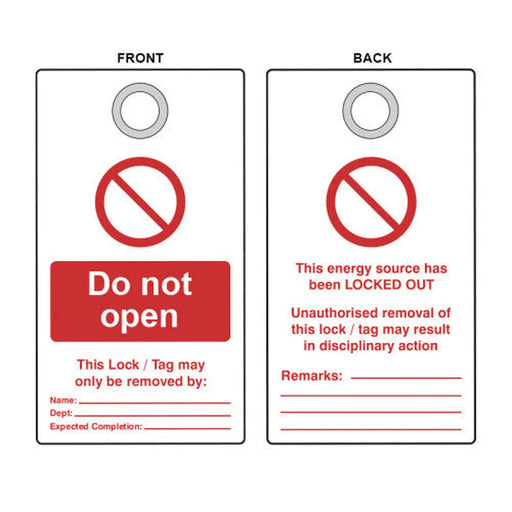 'Do Not Open' Lockout Tag (Double Sided, 10 Pack) 1
