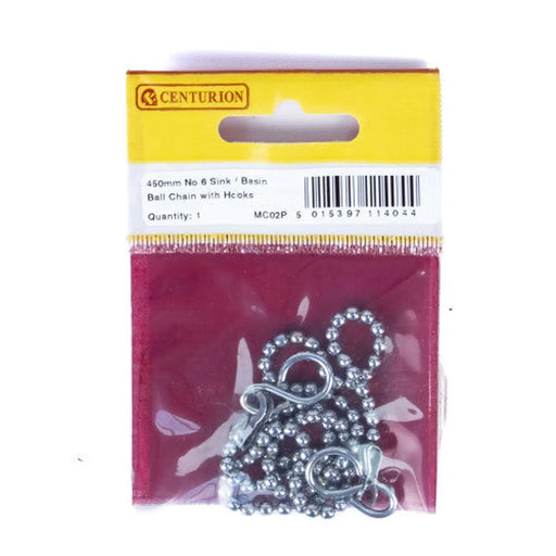 Sink Ball Chain With Hooks, Chrome Plated, 450mm, No.6 - Pack of 5