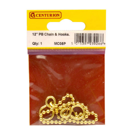 Sink Ball Chain With Hooks, Polished Brass, 300mm, No.6 - Pack of 5