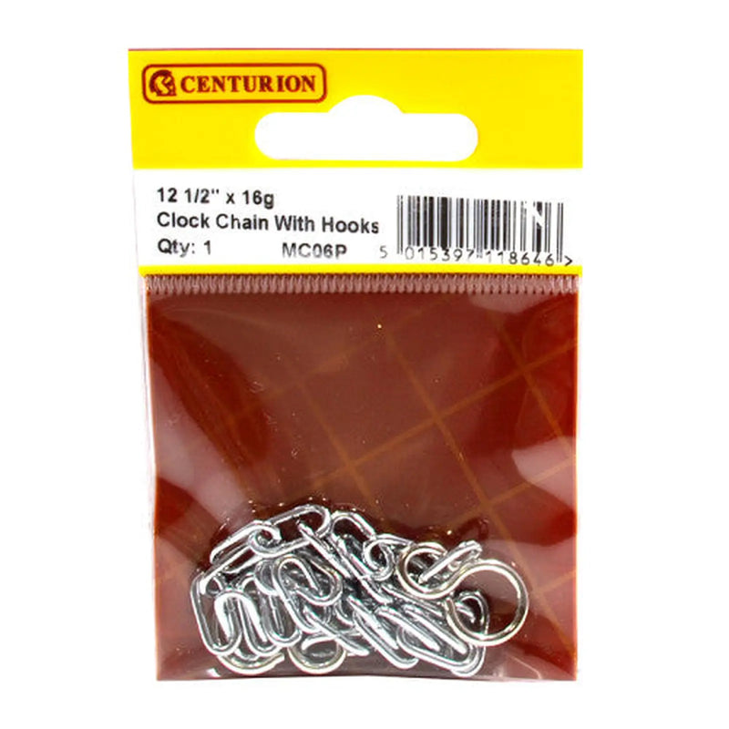 Open Clock Chain with Hooks, Chrome Plated, 300mm - Pack of 5