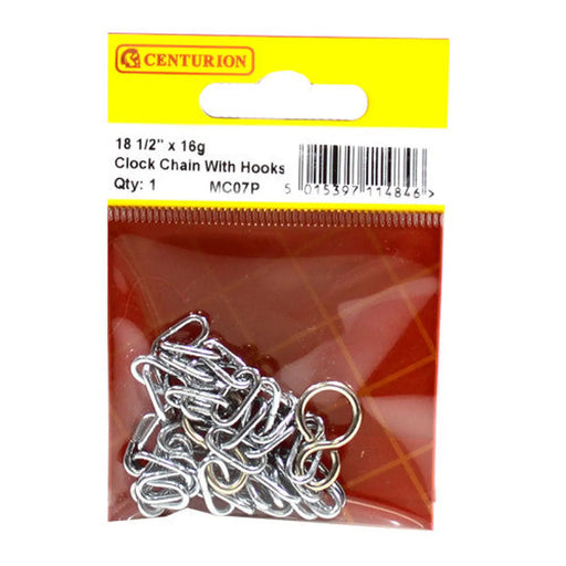 Open Clock Chain with Hooks, Chrome Plated, 450mm - Pack of 5