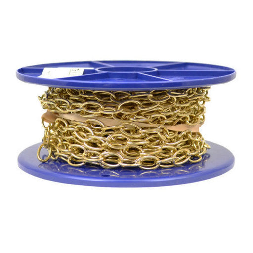 Solid Brass Oval Link Chain, Polished Brass, 10mm x 1.6mm, 10m Reel