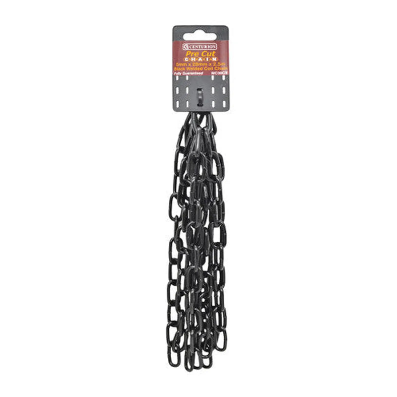 Steel Welded Straight Link Pre Cut Chain, Black, 5mm x 28mm x 2.5m - Pack of 5