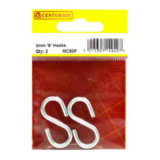 Steel Ess Hooks, Zinc Plated, 3mm x 34mm - Pack of 5